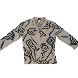 Sauci Geometric Print Blazer - Black & Cream Women's Large 100% Cotton